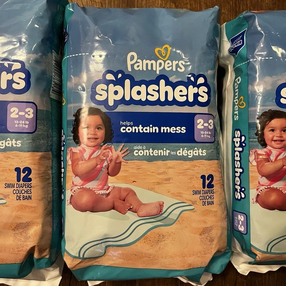 3 New Pampers Splashers 12 Pack Swim Diapers Size 2-3 (13-24 lbs) Total‎ 36